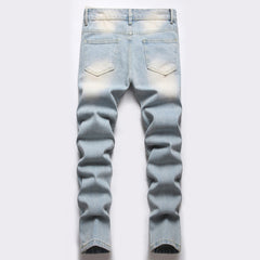Men's straight leg jeans without popping holes