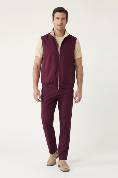 Men's 3-Piece Casual Set with Reversible Vest - Red