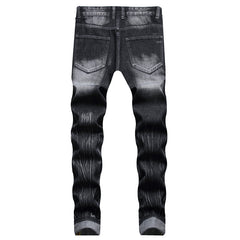 Men's straight ripped trousers, black