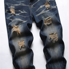 Men's ripped blue casual jeans