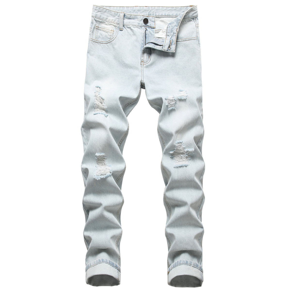 Men's blue patch ripped jeans