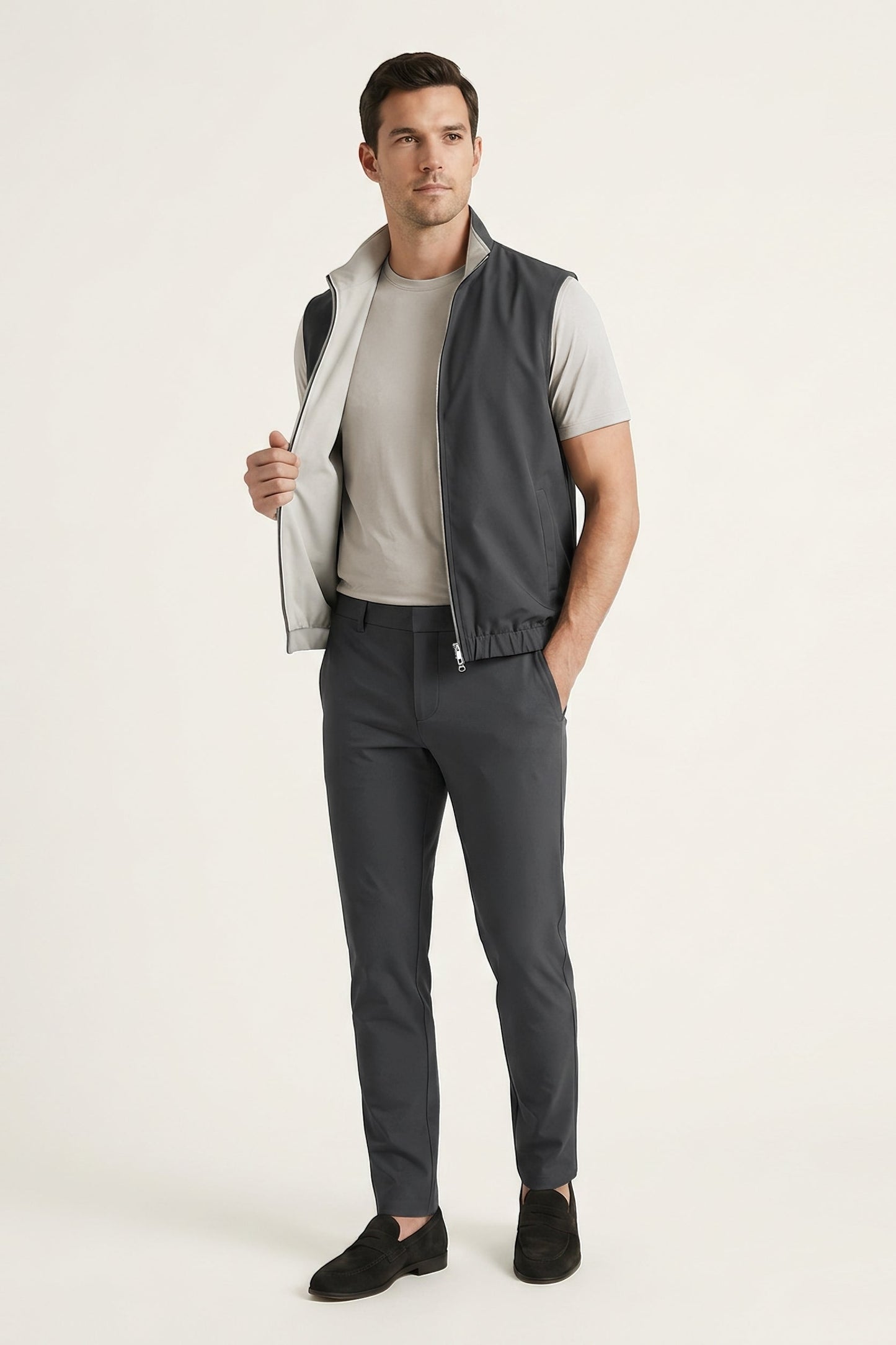 Men's 3-Piece Casual Set with Reversible Vest - Grey