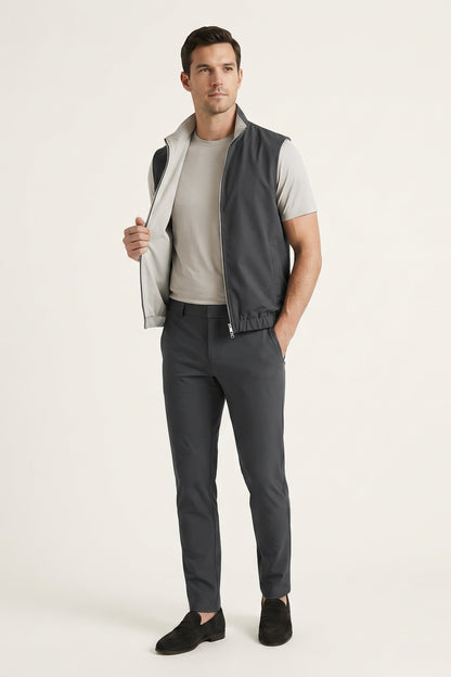 Men's 3-Piece Casual Set with Reversible Vest - Grey