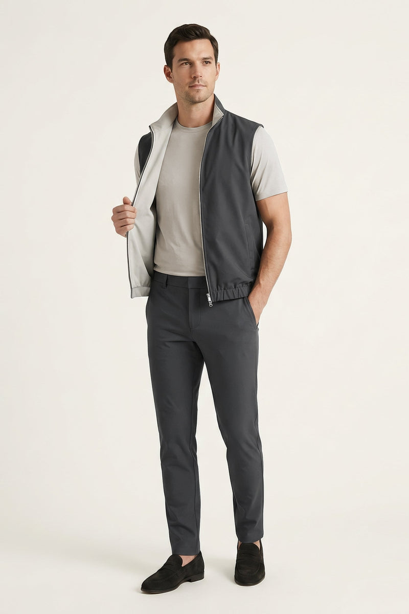 Men's 3-Piece Casual Set with Reversible Vest - Grey