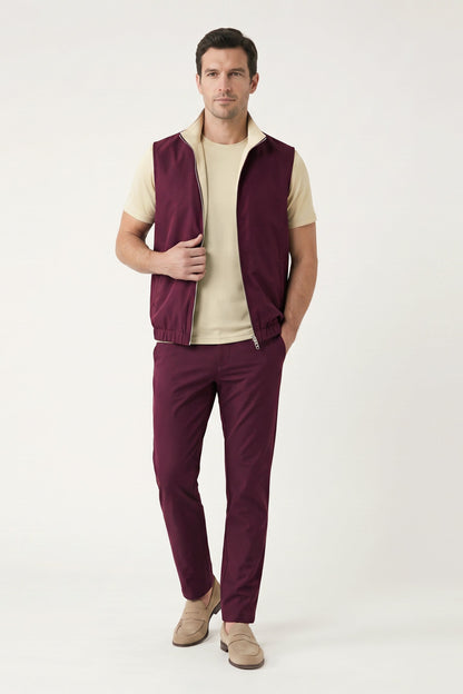Men's 3-Piece Casual Set with Reversible Vest - Red