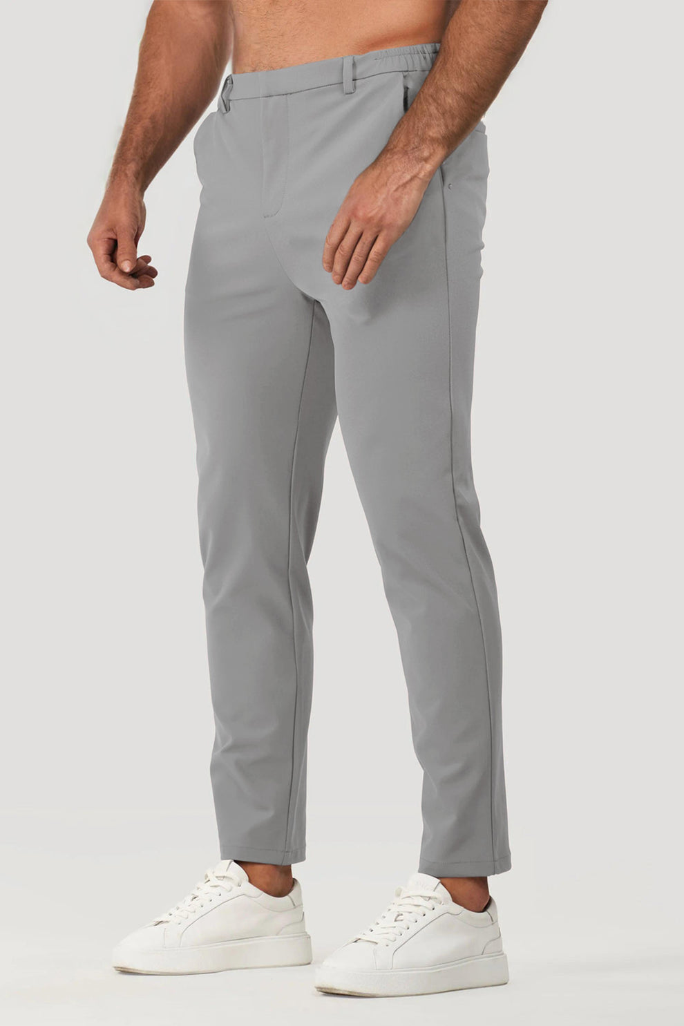 Men's Grey Slim Fit Flat-Front Men's Dress Pants - Cheap Priced Dress Slacks For Men On Sale