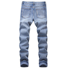 Men's blue patch ripped jeans