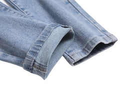 Ripped patchwork men's blue jeans
