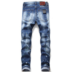 Men's jeans with ripped blue paint