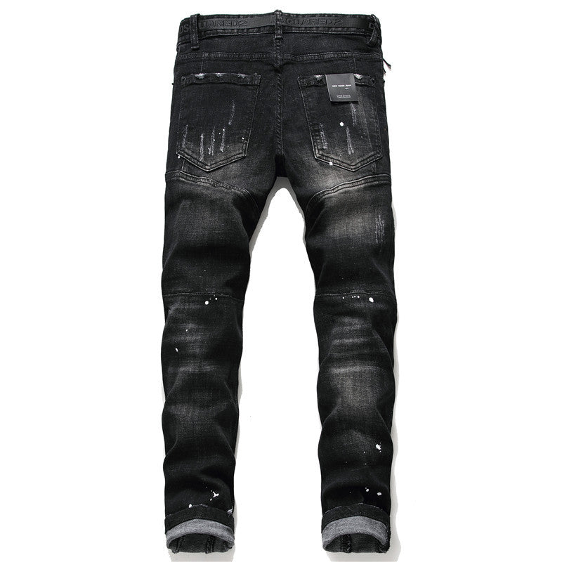 Ripped and spliced men's jeans