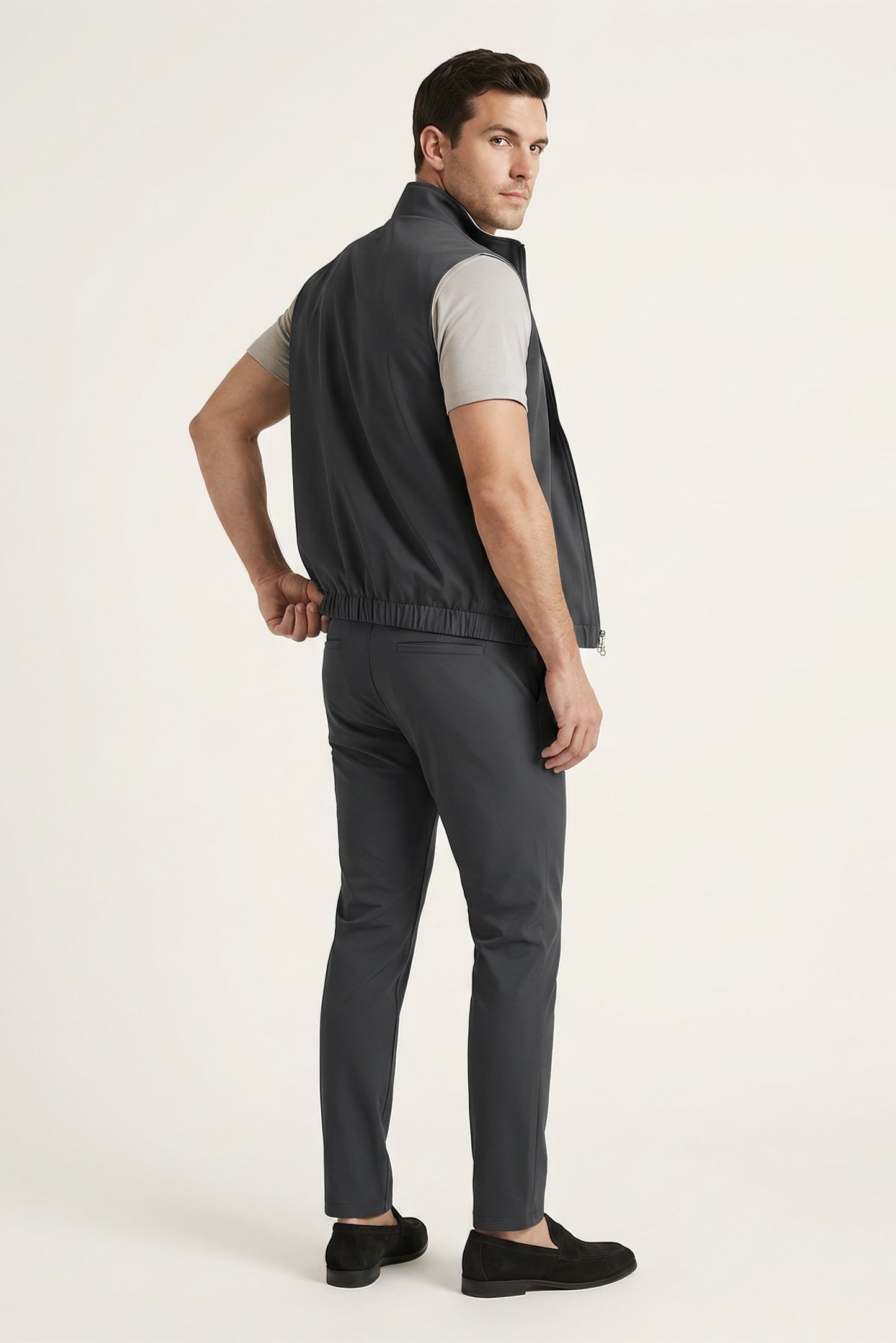 Men's 3-Piece Casual Set with Reversible Vest - Grey
