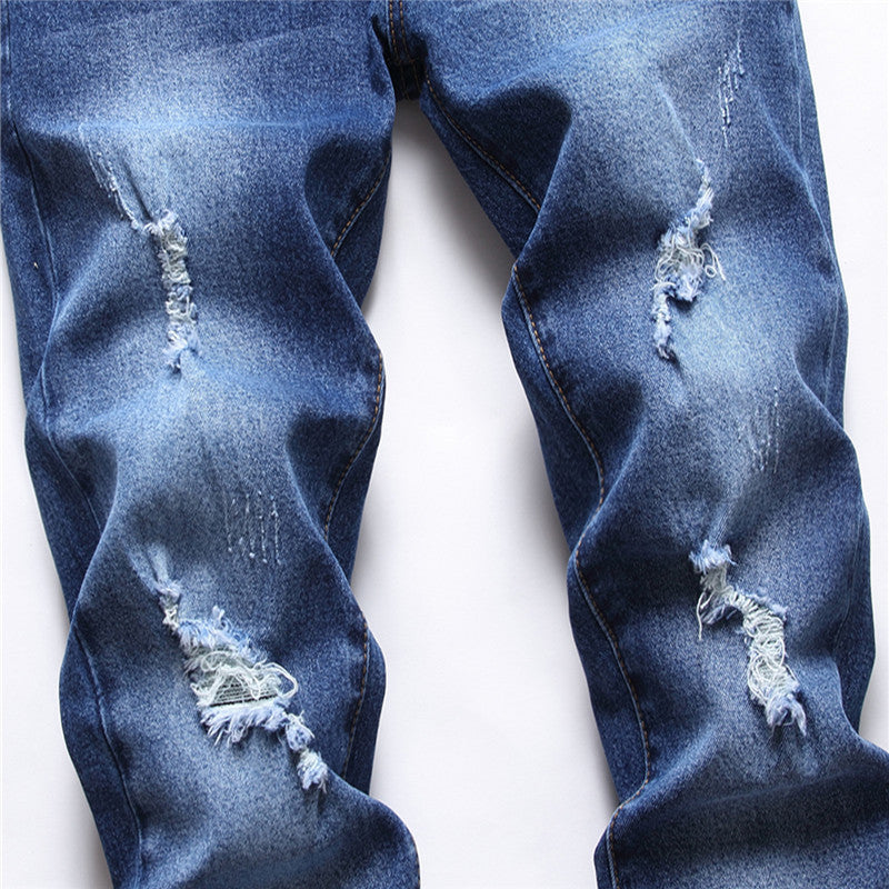 Stretch straight ripped jeans blue