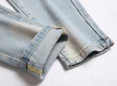 Men's straight leg jeans without popping holes