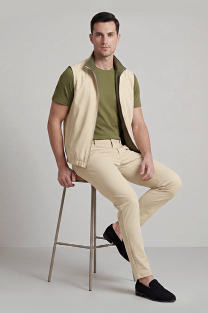 Men's 3-Piece Casual Set with Reversible Vest - Green
