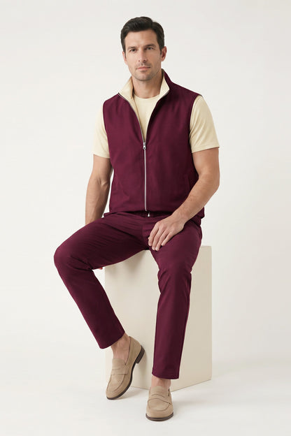 Men's 3-Piece Casual Set with Reversible Vest - Red