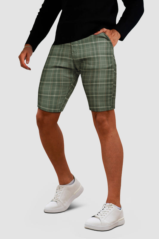 Men's Stretch Chino Shorts - Green With Lattice