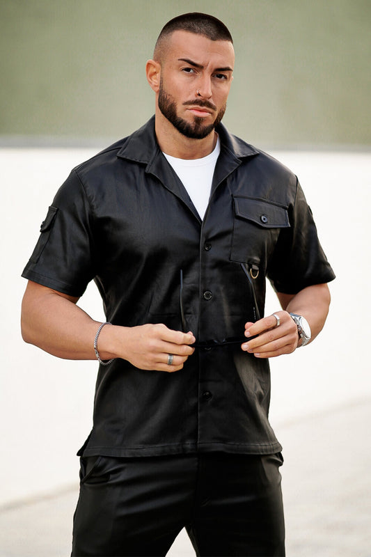 High Quality Polo Shirts- Leather & Black