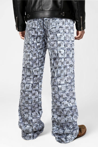 Men's Straight Raw Edge Stitching Jean - Blue