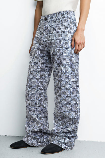 Men's Straight Raw Edge Stitching Jean - Blue