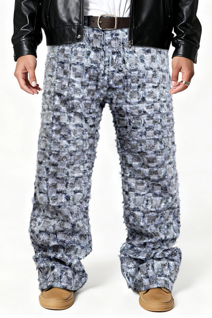 Men's Straight Raw Edge Stitching Jean - Blue