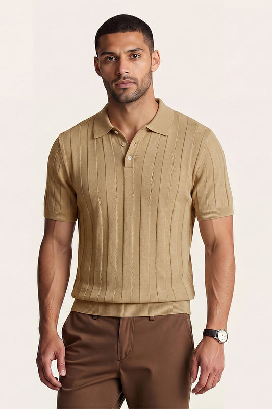 Men's High Quality Knitting Polo Shirt - Khaki