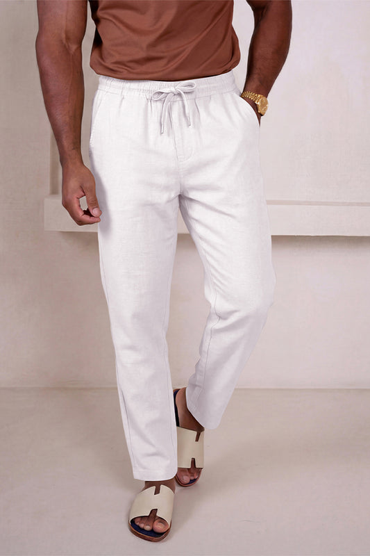 Men's Drawstring Casual Linen Pant - White
