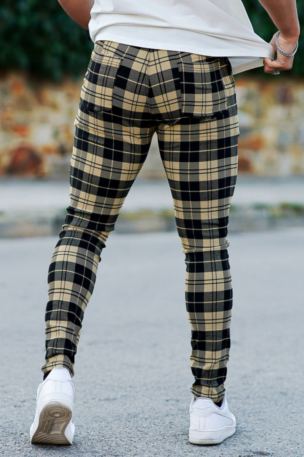 Yellow and blue plaid pants sales