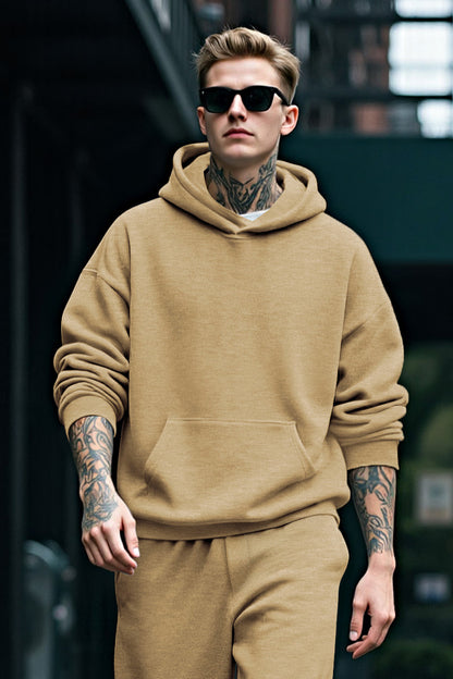 Men Pulloverl Hoodie Set - Khaki