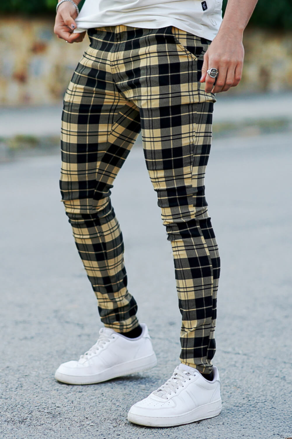 Men s Plaid Pant Black And Light Yellow For Sale GINGTTO