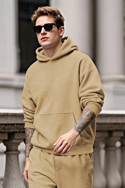 Men Pulloverl Hoodie Set - Khaki