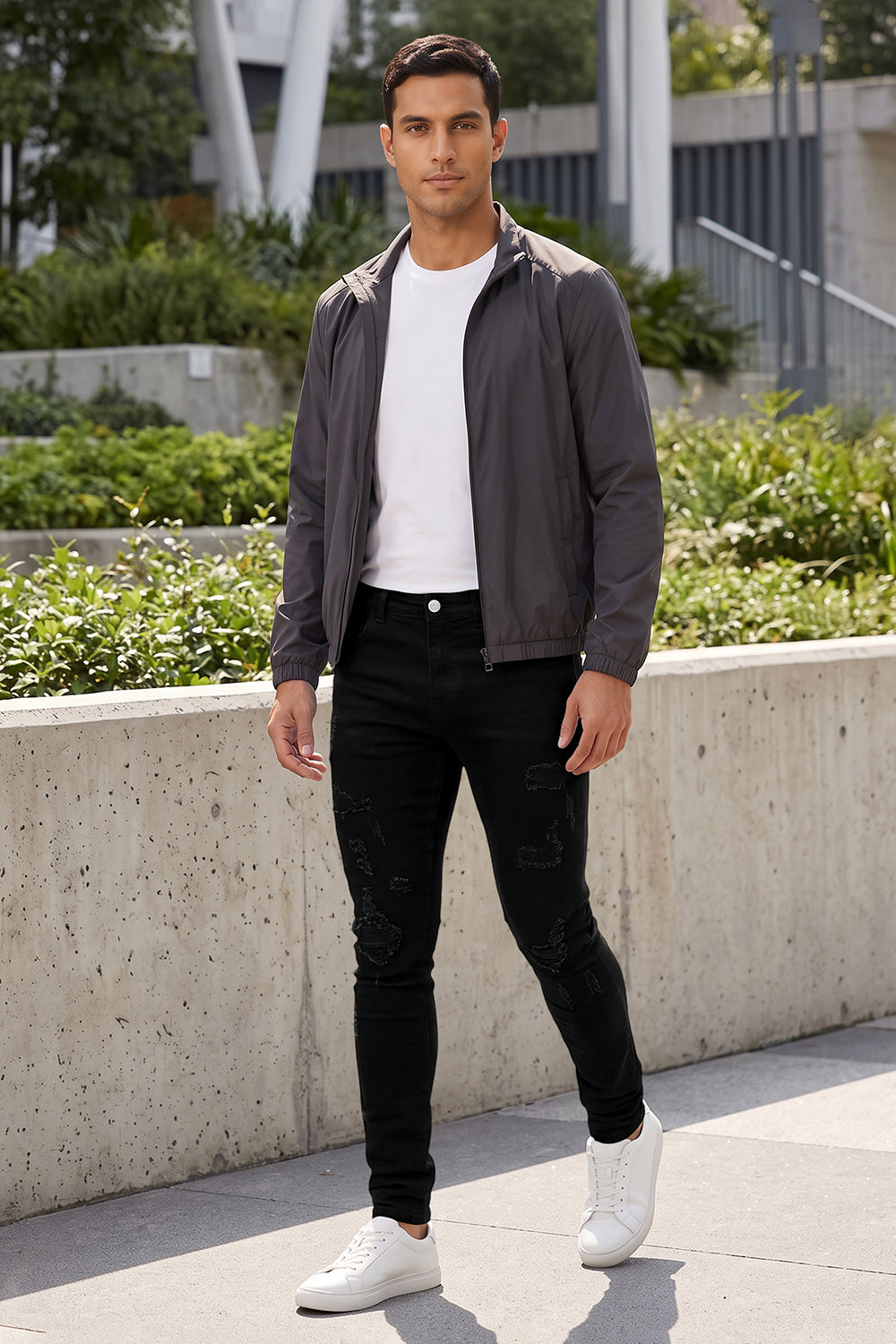 Zerrissene schwarze Sculpt-Skinny-Jeans für Herren