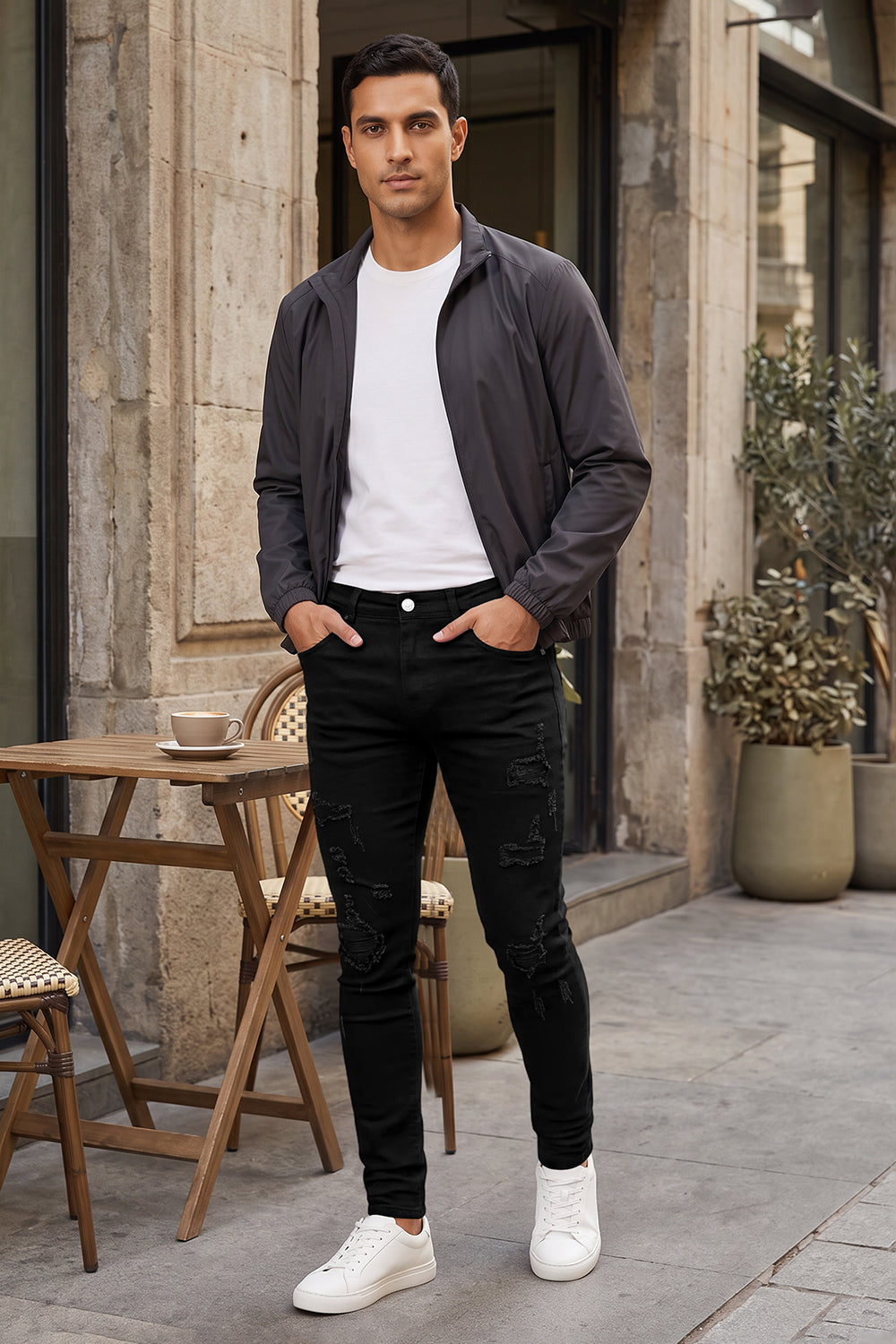 Zerrissene schwarze Sculpt-Skinny-Jeans für Herren