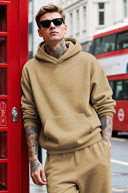 Men Pulloverl Hoodie Set - Khaki