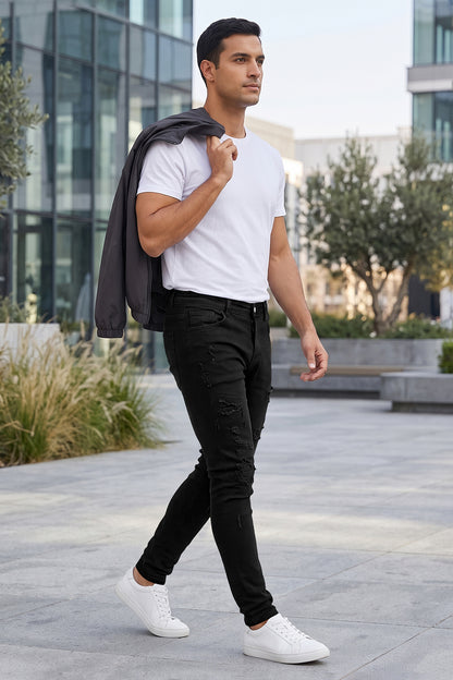 Zerrissene schwarze Sculpt-Skinny-Jeans für Herren