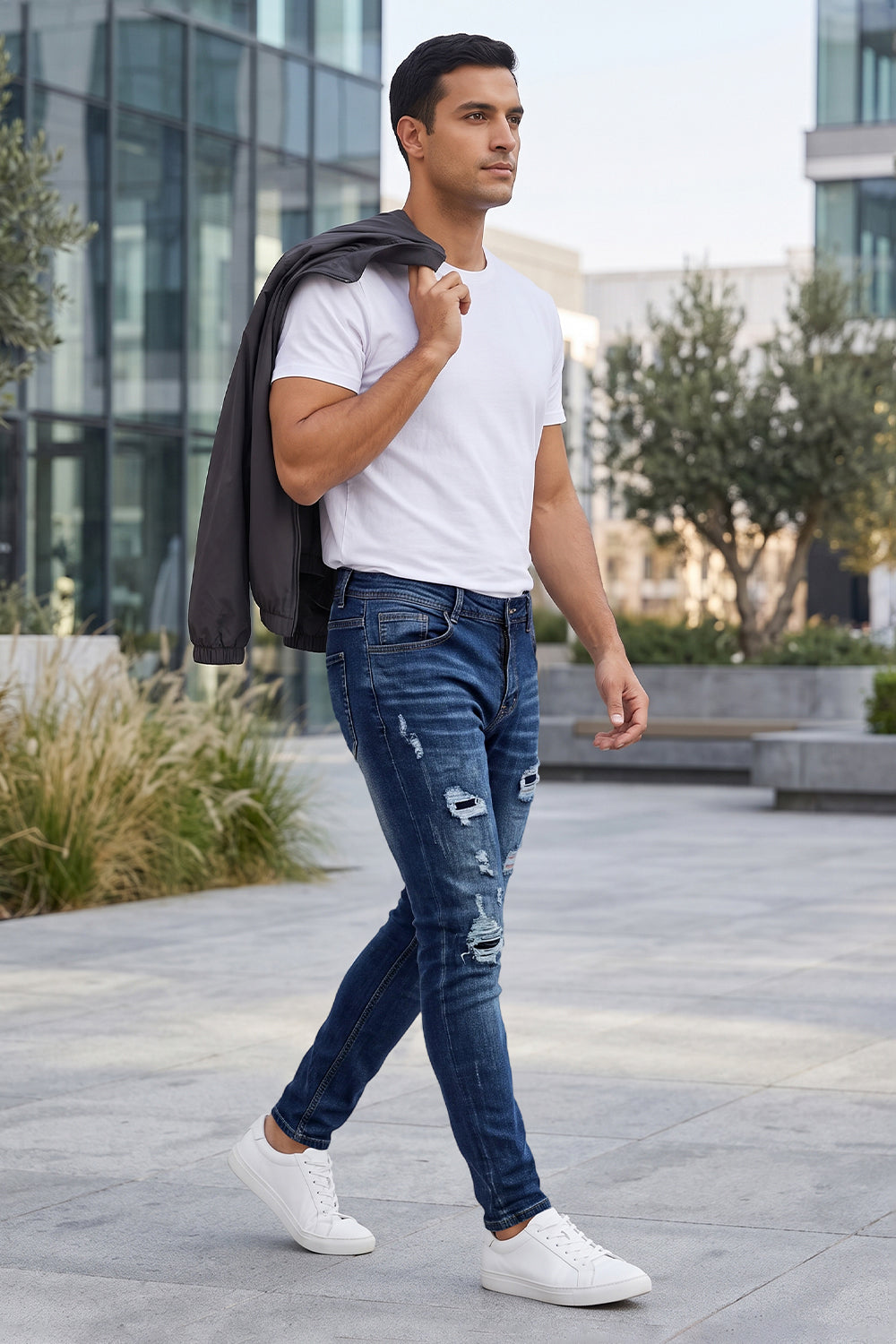 Dunkelblaue Stretch-Sculpt-Skinny-Jeans für Herren