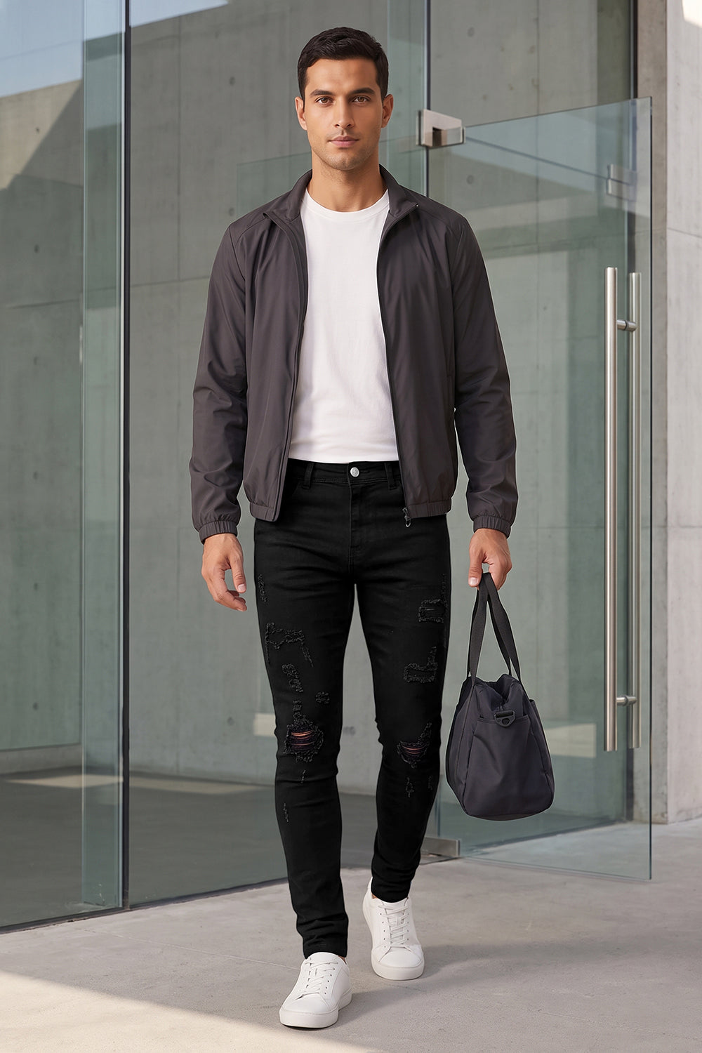 Zerrissene schwarze Sculpt-Skinny-Jeans für Herren