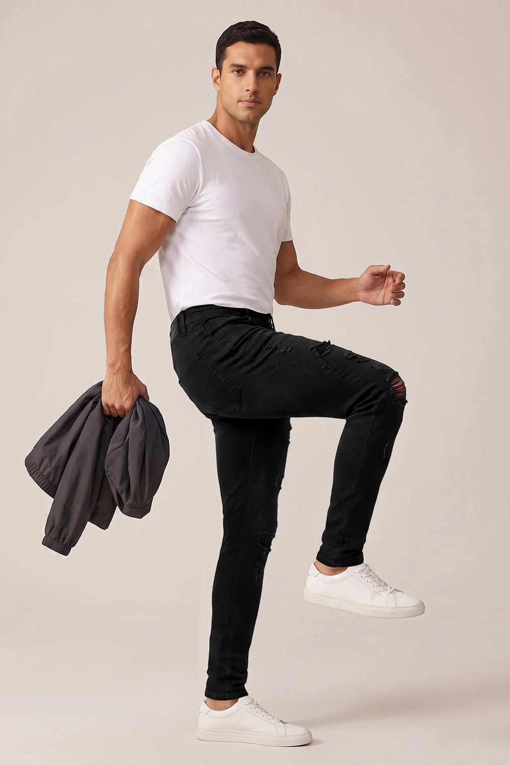 Zerrissene schwarze Sculpt-Skinny-Jeans für Herren