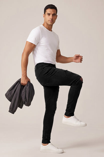 Zerrissene schwarze Sculpt-Skinny-Jeans für Herren