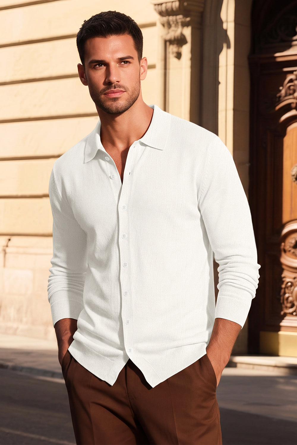 Polo ajustado de manga larga para hombre