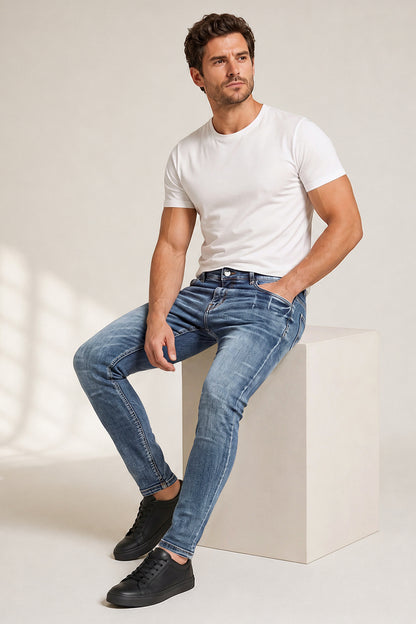Męskie elastyczne jeansy skinny – ciemnoniebieskie