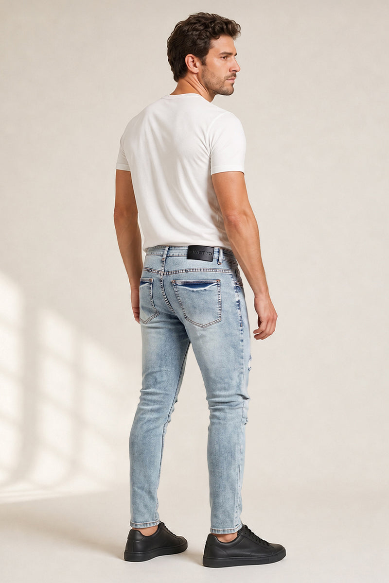 Mens Skinny Denim Blue Jeans - Ripped