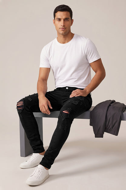 Zerrissene schwarze Sculpt-Skinny-Jeans für Herren