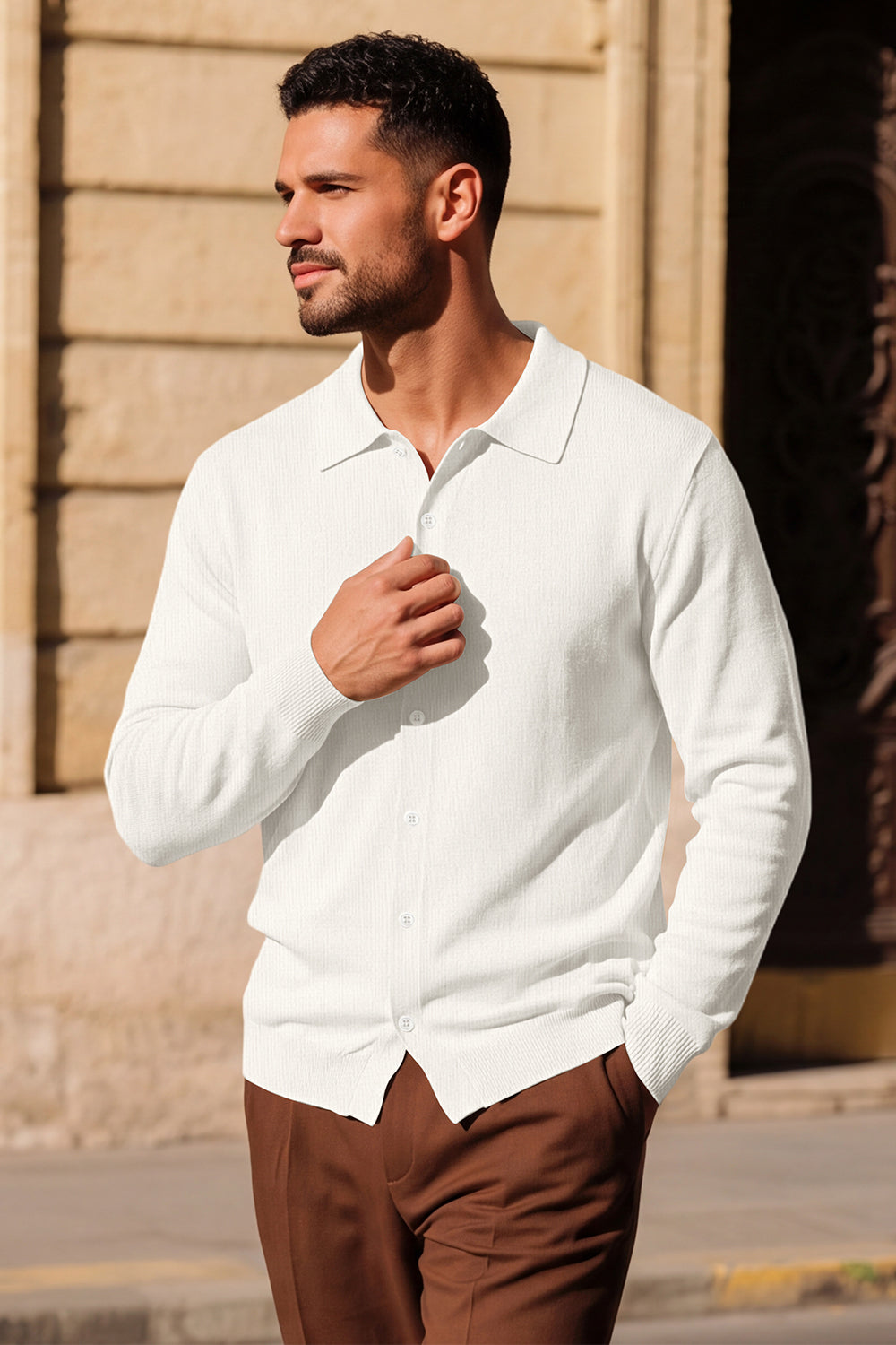 Polo ajustado de manga larga para hombre