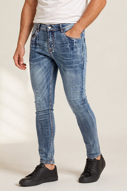 Męskie elastyczne jeansy skinny – ciemnoniebieskie