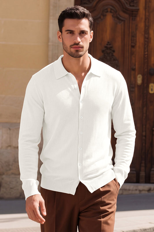 Men's White Slim Fit Polo Shirt - Button