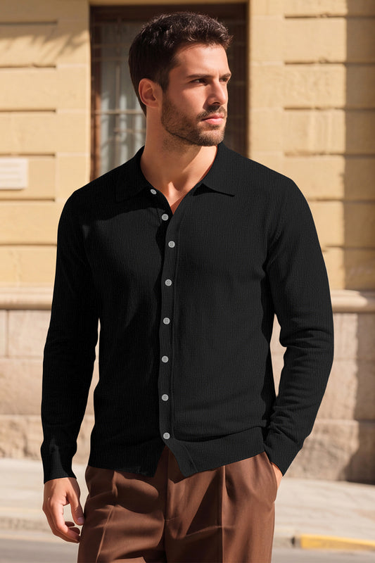 Men's Black Slim Fit Polo Shirt - Button