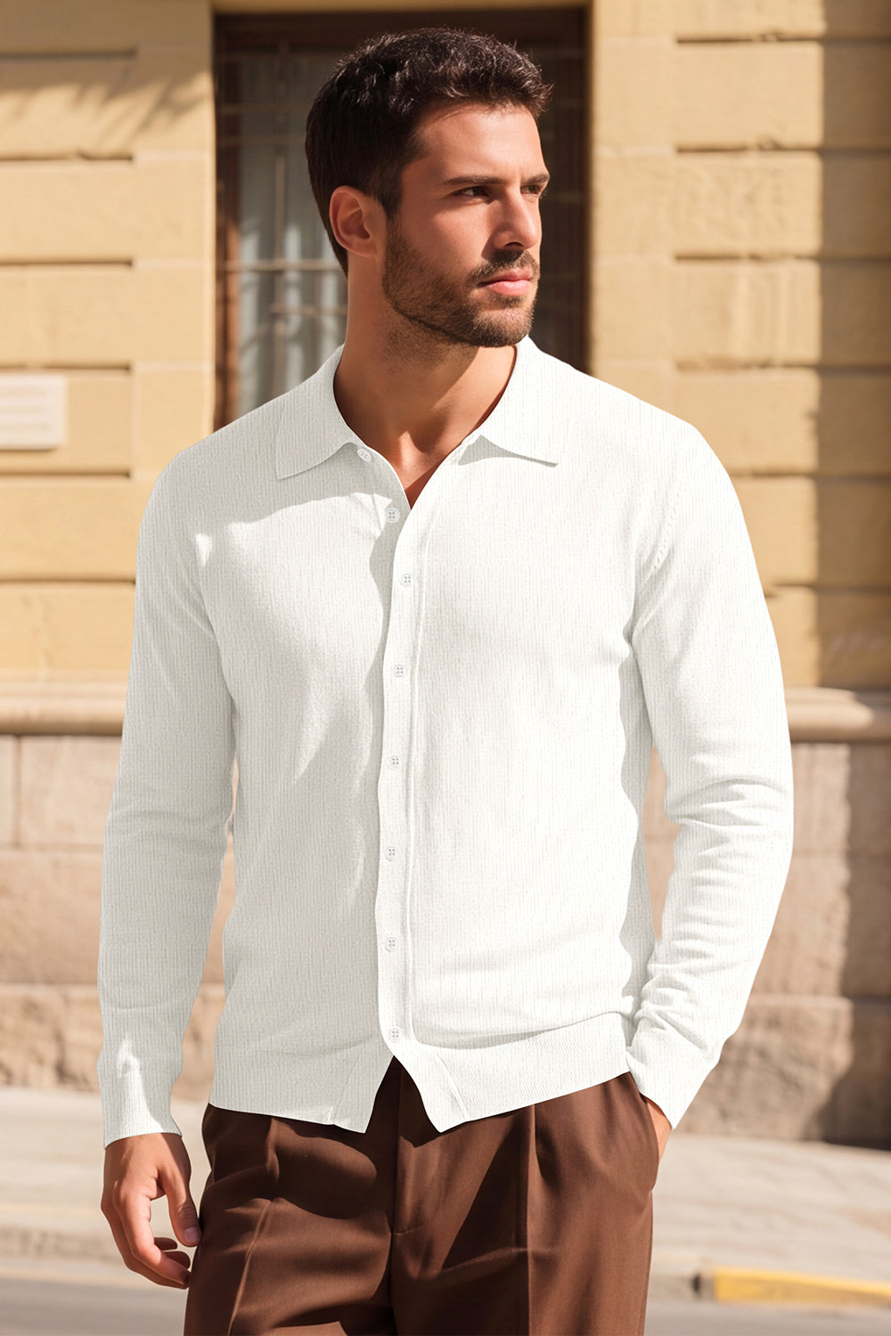 Polo ajustado de manga larga para hombre