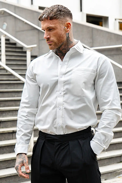 white dress shirt black pants Quattro Flex with Button Down Collar 3XL / White Machine wash in cold on delicate OppoSuits Toddler Boys Knight Solid