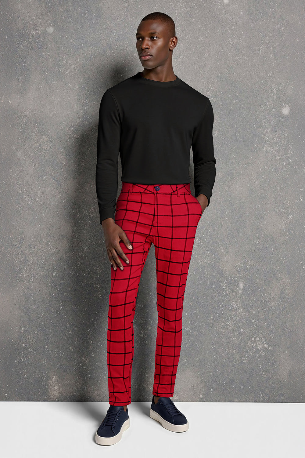 Men's Elastic Skinny Pant - Red Lattice