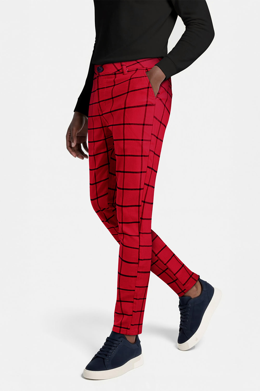 Men's Elastic Skinny Pant - Red Lattice